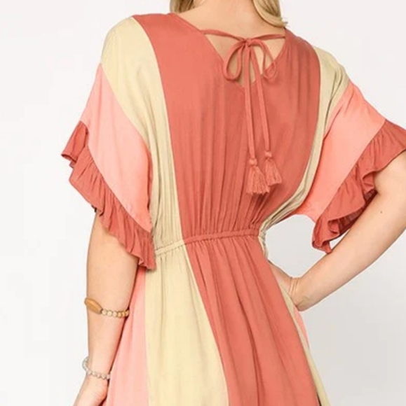 GIGIO BY UMGEE Marsala Color‎ Block V Neck Mini Dre - Picture 6 of 16